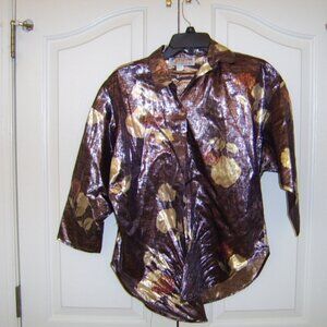 Brand New Just Christine Womens Colorful Metallic Floral Shirt - Size Med